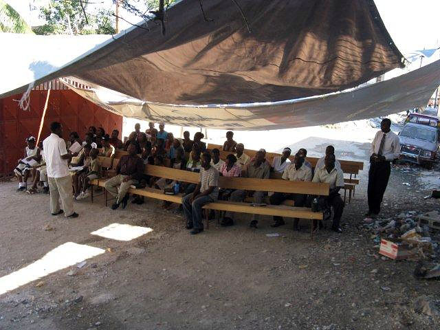In the midst of all of the suffering and destruction, a group of Haitians gathers to worship our Lord!
